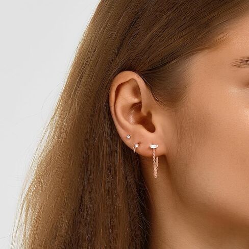 FANZE 14K Gold Plated Chain Earrings Set for women Cubic Zircon Stud Earring Hypoallergenic for Multiple Piercing Dainty Jewelry Gift in Saudi Arabia