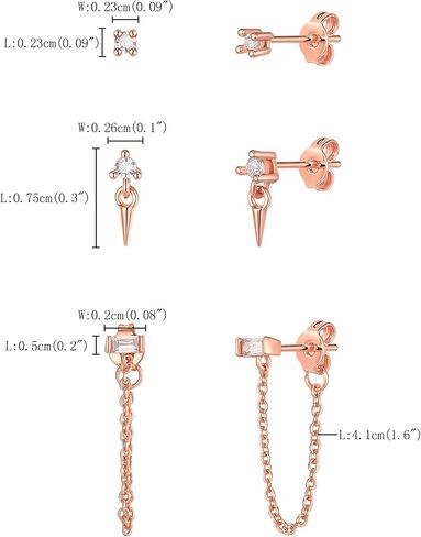 FANZE 14K Gold Plated Chain Earrings Set for women Cubic Zircon Stud Earring Hypoallergenic for Multiple Piercing Dainty Jewelry Gift in Saudi Arabia
