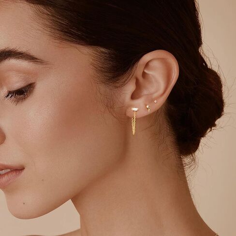 FANZE 14K Gold Plated Chain Earrings Set for women Cubic Zircon Stud Earring Hypoallergenic for Multiple Piercing Dainty Jewelry Gift in Saudi Arabia