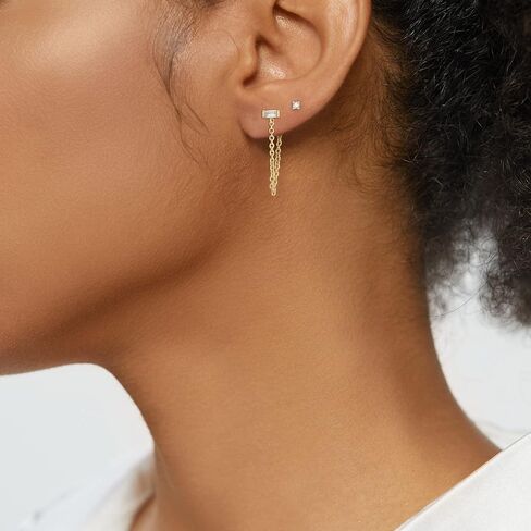 FANZE 14K Gold Plated Chain Earrings Set for women Cubic Zircon Stud Earring Hypoallergenic for Multiple Piercing Dainty Jewelry Gift in Saudi Arabia