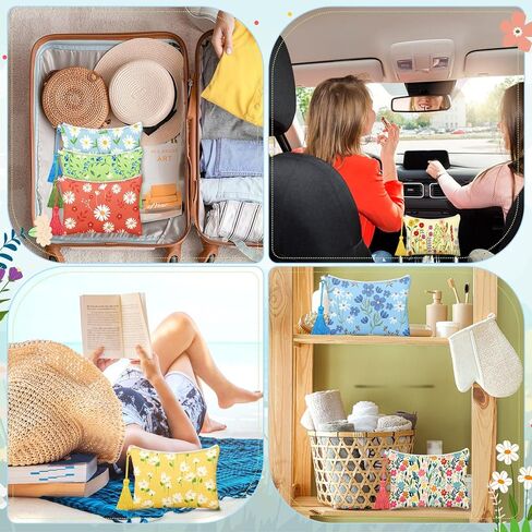 Blosssound 16 PCS أكياس مكياج مكياج مع شرابة للنساء للنساء الأزهار الصيفية أكياس مستحضرات التجميل القماشية Daisy سحاب الربيع عملة عملة زفاف عيد ميلاد التخرج استحمام الطفل باخير الطرف هدية in Kuwait