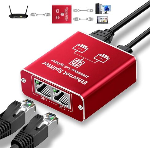 Ethernet Splitter 1 to 2 High Speed 1000Mbps, Gigabit Ethernet Splitter, LAN Splitter Dual LAN RJ45 Port Router Switch for Cat5/5e/6/7/8 Cable, IEEE 802.3 in Saudi Arabia