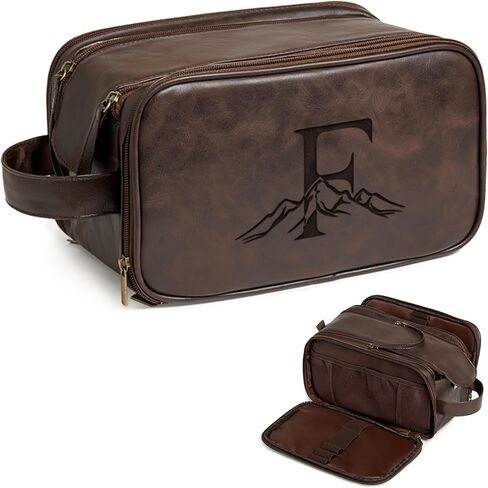 Janhavi Shaving Bag for Men Travel Waterproof, Engraved Initials & Mountain, Make Up Bag,Groomsmen Gifts, Mens Toiletry Travel Bag, Men's Accessories Organizer, Gifts for Him(Dark Brown M) in Saudi Arabia