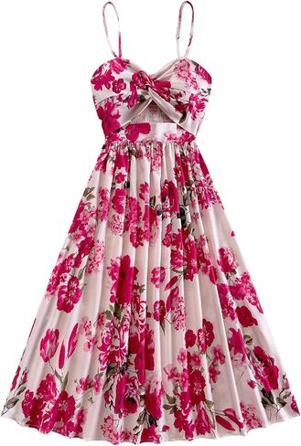 Floerns Women's Summer Midi Dress Twist Front Cut Out Spaghetti Strap Beach Vacation Cami Dresses in Saudi Arabia