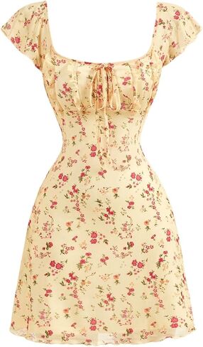 Floerns Women's Floral Print Cap Sleeve Dress Square Neck Tie Front Summer A Line Cute Mini Dresses in Saudi Arabia