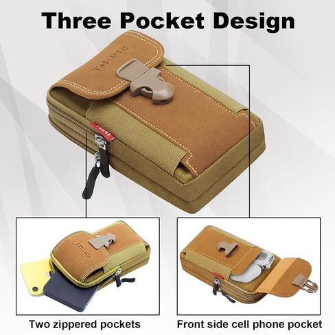 Tactical Cell Phone Holster with 2 Zippered Pouce Dual Phone Holster for iPhone for Samsung Belt Pouches Belt Holder for Men Black in Saudi Arabia