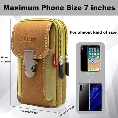 Tactical Cell Phone Holster with 2 Zippered Pouce Dual Phone Holster for iPhone for Samsung Belt Pouches Belt Holder for Men Black in Saudi Arabia