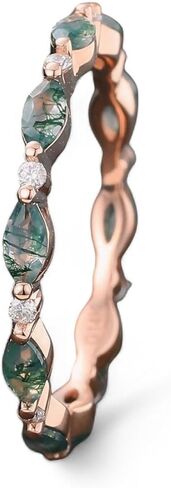 Marquise Cut Moss Agate Band Band الفريد من نوعه Rose Gold Full Edernity Wedding Ring in Saudi Arabia