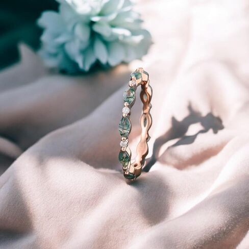 Marquise Cut Moss Agate Band Band الفريد من نوعه Rose Gold Full Edernity Wedding Ring in Saudi Arabia