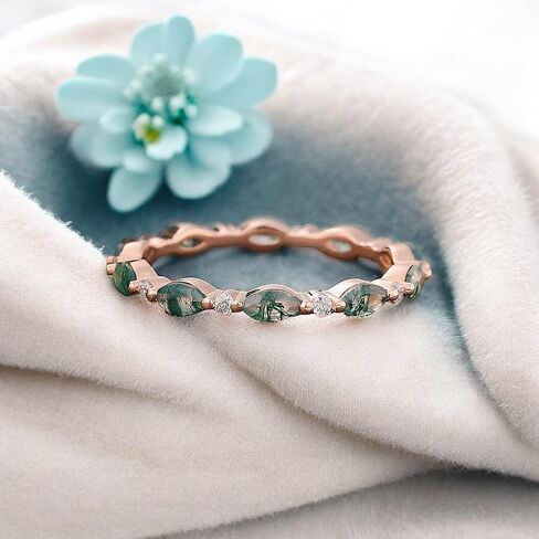Marquise Cut Moss Agate Band Band الفريد من نوعه Rose Gold Full Edernity Wedding Ring in Saudi Arabia