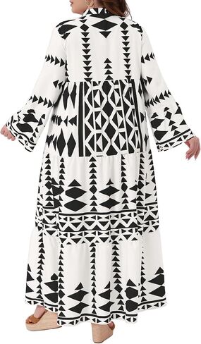 Agnes Orinda Plus Size Womens Button Long Flared Bell Sleeve Tiered Maxi Dress Flowy A Line Pattern Dress Casual Fall in Saudi Arabia