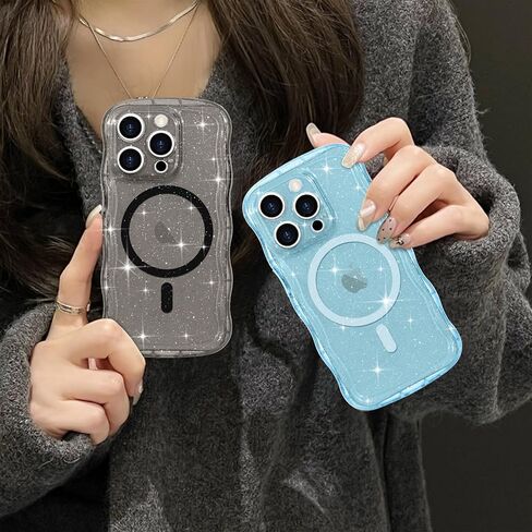 Magnetic for iPhone 16 Pro Max Case Case و Sparkly Bling Glitter Cute Curly Wave Wave Cover for Women Girls متوافقة مع حالة هاتف Magsafe TPU Shockproof لـ iPhone 16 Pro Max ، Mag Clear in Kuwait