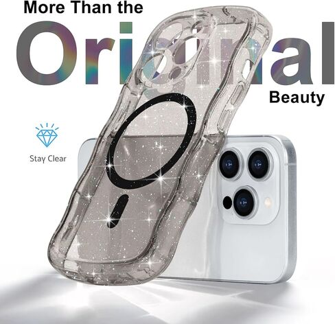 Magnetic for iPhone 16 Pro Max Case Case و Sparkly Bling Glitter Cute Curly Wave Wave Cover for Women Girls متوافقة مع حالة هاتف Magsafe TPU Shockproof لـ iPhone 16 Pro Max ، Mag Clear in Kuwait