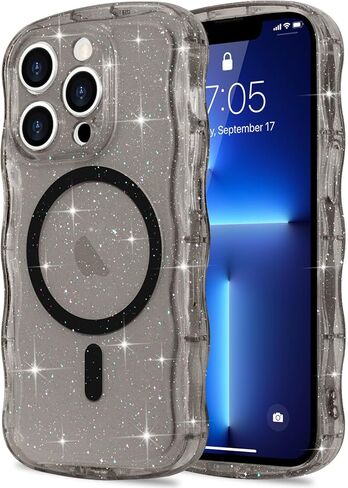 Magnetic for iPhone 16 Pro Max Case Case و Sparkly Bling Glitter Cute Curly Wave Wave Cover for Women Girls متوافقة مع حالة هاتف Magsafe TPU Shockproof لـ iPhone 16 Pro Max ، Mag Clear in Kuwait