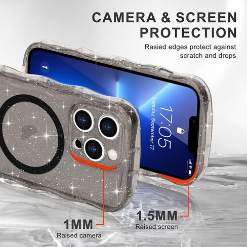 Magnetic for iPhone 16 Pro Max Case Case و Sparkly Bling Glitter Cute Curly Wave Wave Cover for Women Girls متوافقة مع حالة هاتف Magsafe TPU Shockproof لـ iPhone 16 Pro Max ، Mag Clear in Kuwait