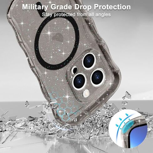 Magnetic for iPhone 16 Pro Max Case Case و Sparkly Bling Glitter Cute Curly Wave Wave Cover for Women Girls متوافقة مع حالة هاتف Magsafe TPU Shockproof لـ iPhone 16 Pro Max ، Mag Clear in Kuwait