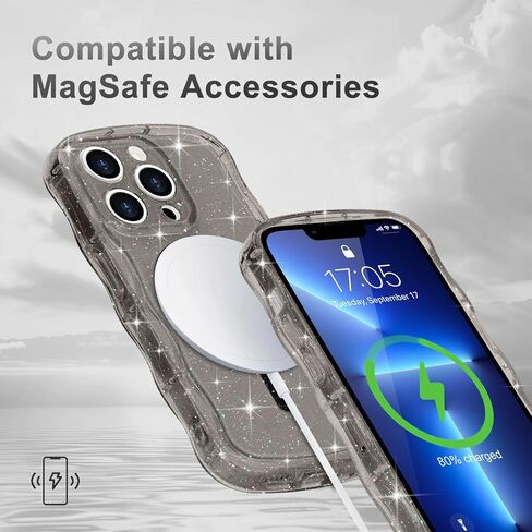 Magnetic for iPhone 16 Pro Max Case Case و Sparkly Bling Glitter Cute Curly Wave Wave Cover for Women Girls متوافقة مع حالة هاتف Magsafe TPU Shockproof لـ iPhone 16 Pro Max ، Mag Clear in Kuwait