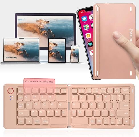 Foldable Keyboard Mini Wireless Portable Full Size - Switch Up to 3 Devices, Ultra-Slim Travel for iPhone for iPad for Mac for iOS for Android for Windows(Vin) in Saudi Arabia