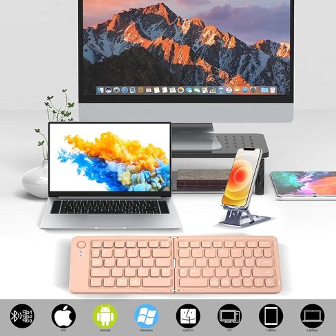 Foldable Keyboard Mini Wireless Portable Full Size - Switch Up to 3 Devices, Ultra-Slim Travel for iPhone for iPad for Mac for iOS for Android for Windows(Vin) in Saudi Arabia