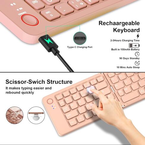 Foldable Keyboard Mini Wireless Portable Full Size - Switch Up to 3 Devices, Ultra-Slim Travel for iPhone for iPad for Mac for iOS for Android for Windows(Vin) in Saudi Arabia