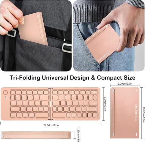 Foldable Keyboard Mini Wireless Portable Full Size - Switch Up to 3 Devices, Ultra-Slim Travel for iPhone for iPad for Mac for iOS for Android for Windows(Vin) in Saudi Arabia