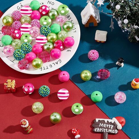 PH PandaHall 50pcs Chunk Beads for Pen 20mm White Focal Beads Bubblegum Beads Acrylic Stripe Beads Large Loose Beads for Back to School Christmas Garland Wedding Jewelry Bracelet Bag Keychain Making in Saudi Arabia