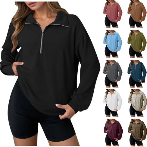 Womens Fall Sweatshirts Half Zip up Lapel Casual Long Sleeve Sweatshirts Loose Solid Color Pullover Tops in Saudi Arabia