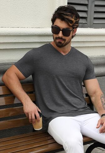 Kesihan Men's Thirts v Neck 2 Pack Tees Teasable Tears Eassion Essential assual tops in Kuwait