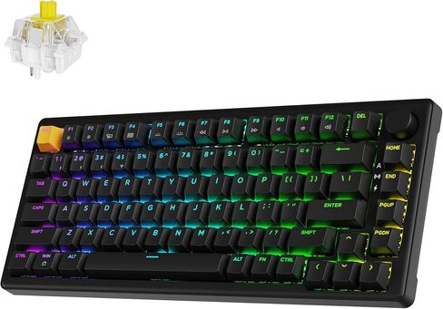 J2 75% Wireless Mechanical Gaming Keyboard, Hot Swappable 82 Keys Tri-Mode BT5.1/USB-C/2.4GHz RGB Backlit with Custom Knob Super Brown Switch, PTB Keycap, QMK/VIA for Win/Linux/Mac in Saudi Arabia