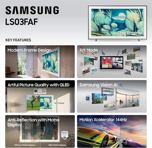 Samsung 55-Inch Class The Frame LS03F 4K QLED Smart TV (2025 Model) Slim Fit Wall Mount, Modern Frame Design, NQ4 AI Gen2 Processor, Art Mode, Artful Picture Quality, Samsung Vision AI, Alexa Built-in in Saudi Arabia