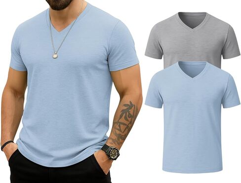 Kesihan Men's Thirts v Neck 2 Pack Tees Teasable Tears Eassion Essential assual tops in Kuwait