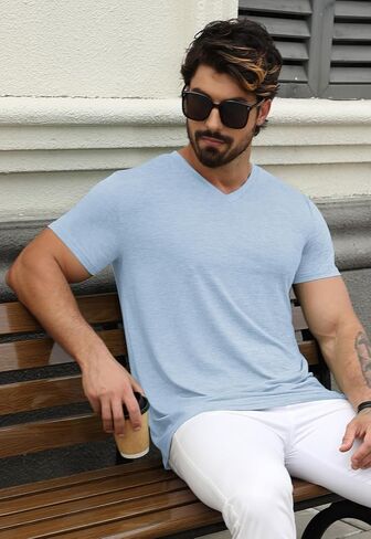 Kesihan Men's Thirts v Neck 2 Pack Tees Teasable Tears Eassion Essential assual tops in Kuwait