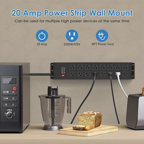 Junnuj Heavy Duty 20 AMP Power Strip 4800J ، 16 منفذًا 12 منافذ Gauge Garage Industrial Surge ، High AMP 5-15p Adapter Shop 6-20R T-Slot Metalts ، 6 Ft Extension Cord Compliance for Appliance in Kuwait