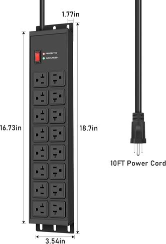 Junnuj Heavy Duty 20 AMP Power Strip 4800J ، 16 منفذًا 12 منافذ Gauge Garage Industrial Surge ، High AMP 5-15p Adapter Shop 6-20R T-Slot Metalts ، 6 Ft Extension Cord Compliance for Appliance in Kuwait