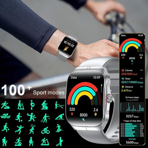 Smart Watch for Men Women, Fitness Tracker for Android/iOS, 1.95" AMOLED Screen Smartwatches with Weather Forecast, Blood Oxygen Monitor, Calls and Messages, Heart Rate(2 Watch Bands) Black in Saudi Arabia