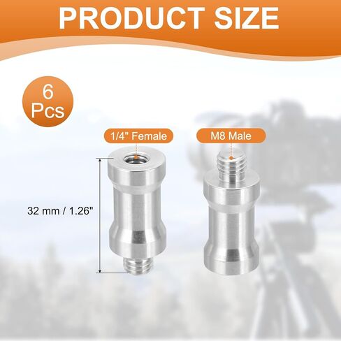 PATIKIL Camera Spigot Screws Converter 1/4" Female to M8 Male, 3 Pack Tripod Screw Adapter Spigot Stud for Light Stand Hot Shoe Cold Shoe Adapter Ball Head Flash, Silver in Saudi Arabia