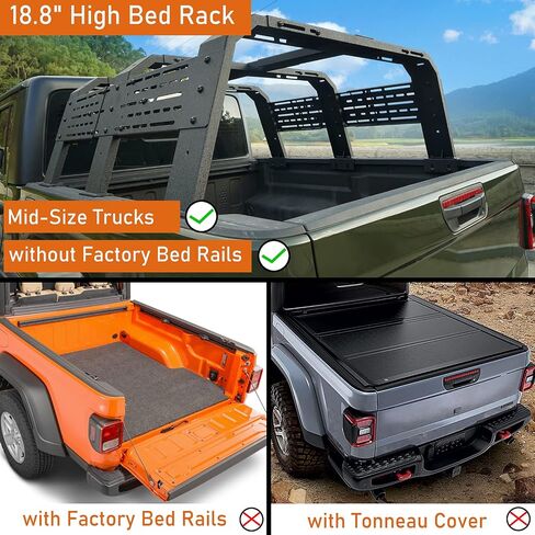 HOOKE ROAD 18.8 "رف سرير عالي البرية للشاحنات متوسطة الحجم بدون قضبان السرير - متوافقة مع Ford Ranger ، GMC Canyon ، Chevrolet Colorado ، Jeep Gladiator JT in Saudi Arabia