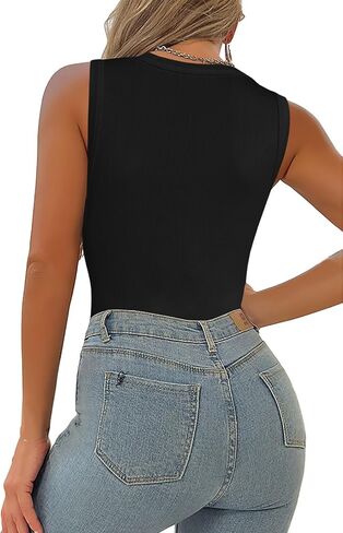Afibi Womens Scoop Neck Ribbed Tank Tops Low Cut Solid Sexy Summer Sleeveless Fitting Tees Shirts in Saudi Arabia