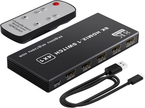 8K@60Hz HDMI Switch 5 in 1 Out Aluminum Support 4K@120Hz HDR + HDCP 2.3 CEC HDMI 2.1 Switcher Splitter with Power Adapter Compatible with PS5/4/3 Xbox Nintendo Switch Fire Stick,Blu-Ray Player in Saudi Arabia
