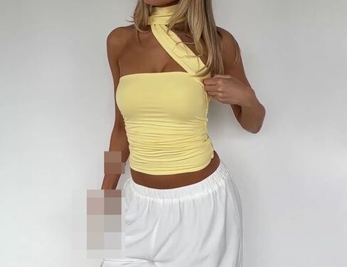 Women's Summer Casual Bandeau Tank Solid Color Sexy Tube Tops Casual Strapless Off The Shoulder Tunic with Ribbon in Saudi Arabia