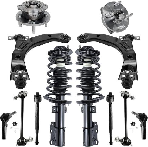 Detroit Axle-12pc مجموعة تعليق الواجهة الأمامية لـ 05-10 Chevy Cobalt ، 07-09 Pontiac G5 ، 05-06 Pontiac Pursuit ، أذرع التحكم السفلية مع قضبان التعادل المفصل في الكرة. in Saudi Arabia
