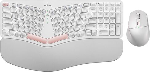 Nulea Advanced Ergonomic Wireless Keyboard and Mouse Combo, Comfortable Natural Typing, Palm Rest, Multi-Device (Bluetooth, 2.4G, Wired), Rechargeable, for Multi-OS, Windows, Mac, Android(Pink) in Saudi Arabia