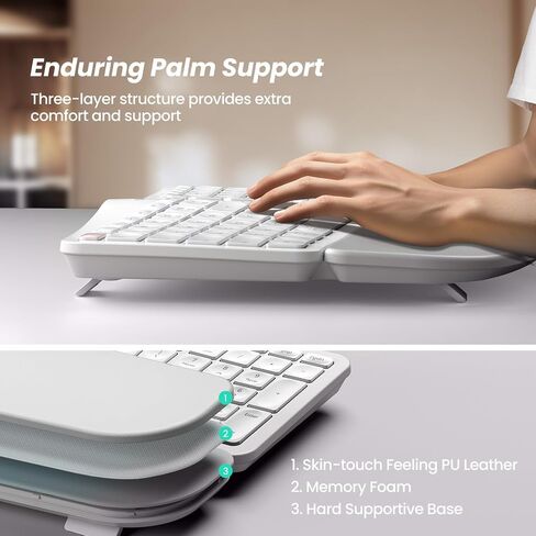 Nulea Advanced Ergonomic Wireless Keyboard and Mouse Combo, Comfortable Natural Typing, Palm Rest, Multi-Device (Bluetooth, 2.4G, Wired), Rechargeable, for Multi-OS, Windows, Mac, Android(Pink) in Saudi Arabia