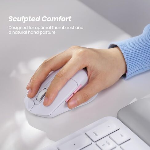 Nulea Advanced Ergonomic Wireless Keyboard and Mouse Combo, Comfortable Natural Typing, Palm Rest, Multi-Device (Bluetooth, 2.4G, Wired), Rechargeable, for Multi-OS, Windows, Mac, Android(Pink) in Saudi Arabia