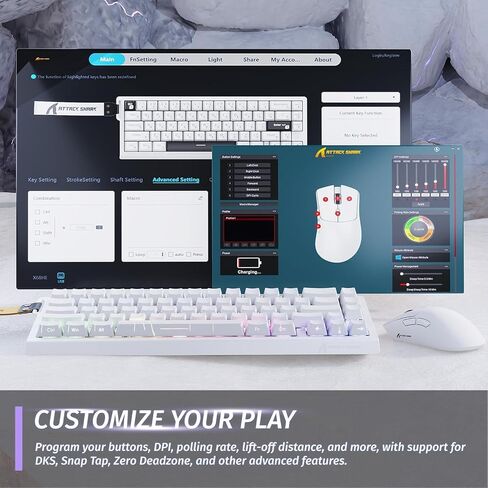 الهجوم Shark X68 He Gaming Keyboard & R1 Mouse Combo ، 8khz Magnetic Switch Keyboard ، 16.8m RGB ، Actuation Custom in Kuwait