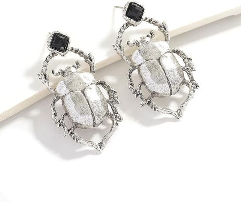 Alloy Gold Silver Scarab Beetle Earrings for Women, Vintage Insect Bug Dangle Earring, Unique Statement Woodland Animal Jewelry Gifts in Kuwait