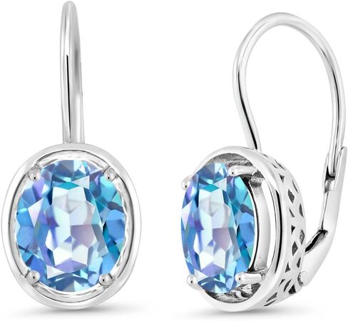 Gem Stone King 3.60 Cttw Oval Millennium Blue Mystic Quartz 925 Sterling Silver Dangle Earrings for Women | Oval 9X7MM in Saudi Arabia