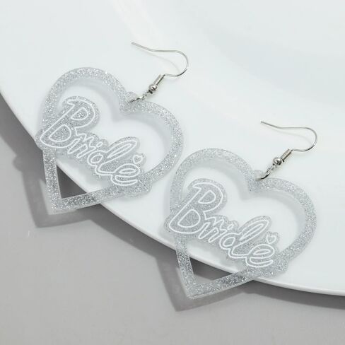 Love Heart Bride Earrings for Women Imitation Pearl Beaded Heart Earrings Bride Beauty Letter Statement Dangling Earrings Shiny Rhinestone Wedding Bridal Jewelry in Saudi Arabia