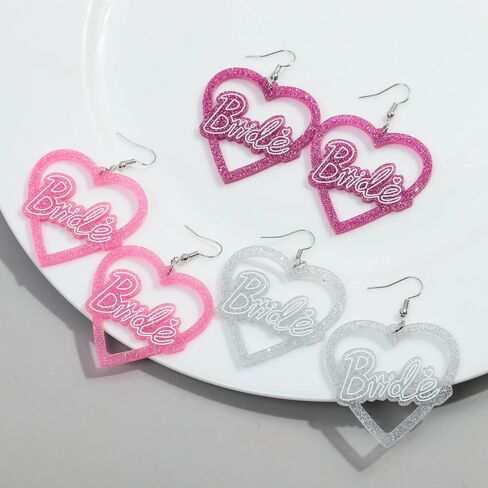 Love Heart Bride Earrings for Women Imitation Pearl Beaded Heart Earrings Bride Beauty Letter Statement Dangling Earrings Shiny Rhinestone Wedding Bridal Jewelry in Saudi Arabia