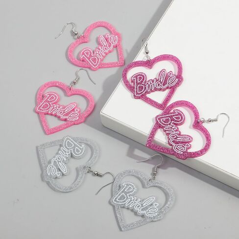 Love Heart Bride Earrings for Women Imitation Pearl Beaded Heart Earrings Bride Beauty Letter Statement Dangling Earrings Shiny Rhinestone Wedding Bridal Jewelry in Saudi Arabia